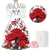 ANWEAO Valentines Day Gifts for Women Birthday Preserved Rose Forever Flower in Glass Angel Figurines Fresh Flowers for Delivery for Mom Real Colorful Roses for Grandma Wife Her from Daughter