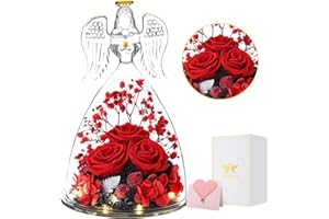 ANWEAO Gifts for Women Birthday Christmas Preserved Rose Forever Flower in Glass Angel Figurines Fresh Flowers for Delivery for Mom Real Colorful Roses for Grandma Wife Her from Daughter
