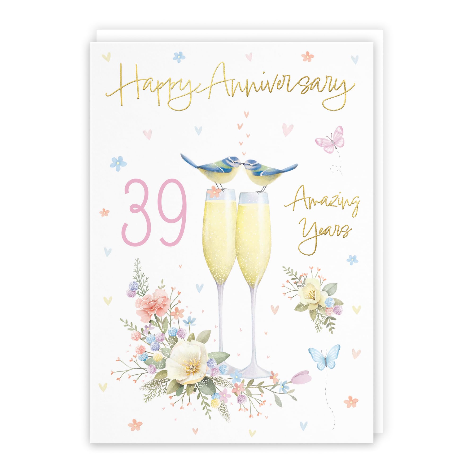Hunts England - 39th Anniversary Card For Him Or Her - A5 Size - Champagne Flutes - Gold Foil - 39th Anniversary Card For Couples, Partner, Husband, Wife, etc. - Milo's Gallery