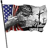 One Nation Under God Flags for Outside 3x5 Ft Christian Jesus American Flags Double Sided Mirror Printing for House Yard Outdoor Faith Patriotic Flags Banner Decor