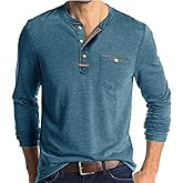Mens Athletic Henley Shirts Casual Lightweight Long Sleeve Button Pullover with Pocket