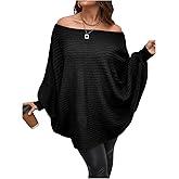 WDIRARA Women's Plus Size Off The Shoulder Long Sleeve Sweater Pullovers