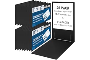 Resurhang 40 Pcs Pressboard Report Cover, 3" Capacity Presentation Binder Folder with Metal Prong Paper Fastener to Neatly Bind Reports Proposals Transcripts, Other Documents (11x17 Inch,Black)