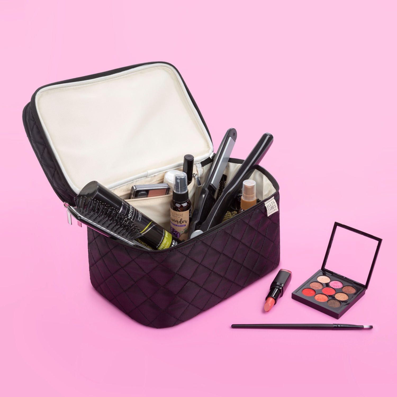 Ellis James Designs Large Travel Makeup Bag for Women - Black Make Up Bag for Women - Travel Cosmetic Bag - Makeup Case Gifts for Women, Makeup Organizer Bag, Travel Toiletry Bag for Women : Beauty