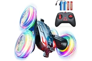 BROADREAM Stocking Stuffers for Kids, Double Sided 360°Rotating 4WD RC Cars with Headlights, Dynamic Music, Toys for Boys Girls