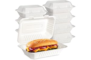 greensight Clamshell Take Out Food Container 75 Pack, 9 x 6 Compostable To Go Containers, Disposable To Go Boxes Heavy Duty, Biodegradable Eco Friendly Containers With White Bagasse