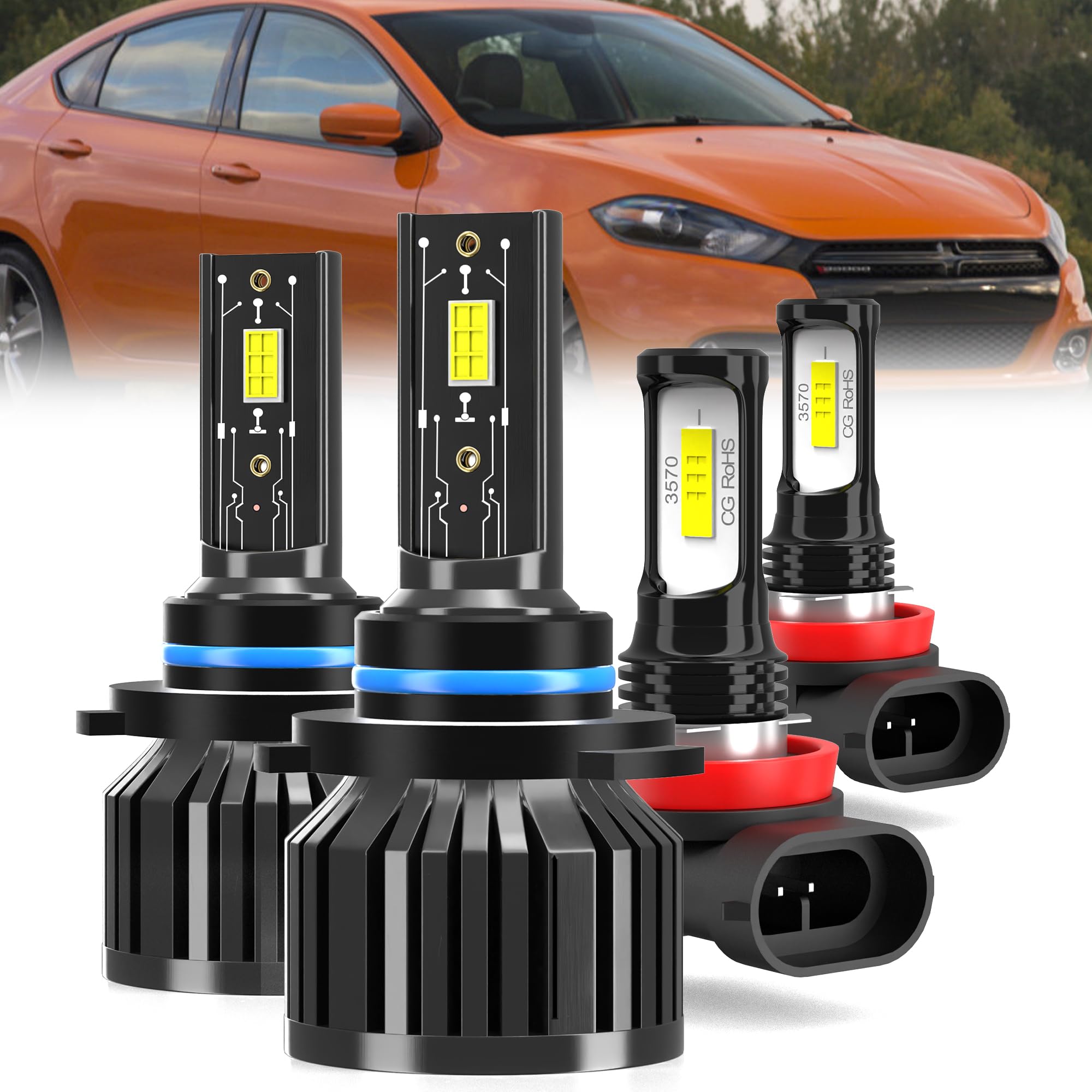 Photo 1 of AYGZRUB For 2013-2015 Dodge Dart light Bulbs, 9012 High Low Beam H11 Fog Light Combo, 4PCS