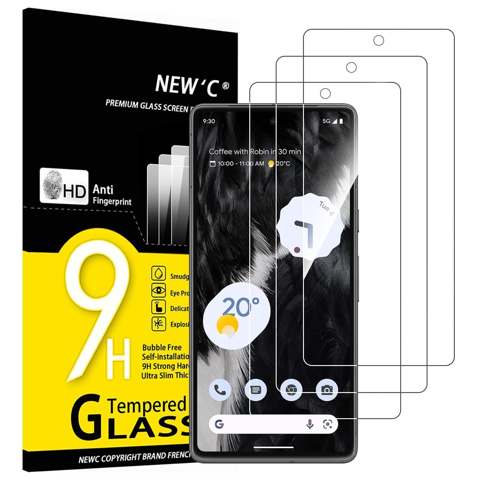 NEW'C 3 Pack Designed for Google Pixel 7 Screen Protector Tempered Glass,Case Friendly Scratch Resistant, Bubble Free, Ultra Resistant — image 1