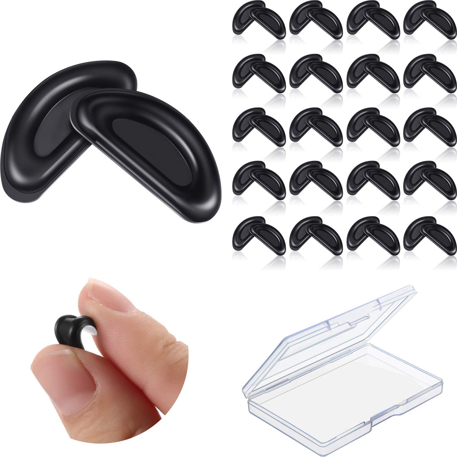 2020.4.18 24 Pairs Adhesive Eye Glasses Nose Pads, D Shape Stick on Anti-Slip Soft Silicone, Adhesive Nose Pads Glasses Nose Pad for Glasses, Eyeglasses and Sunglasses, 15 x 6 x 1.5 mm (Nero)