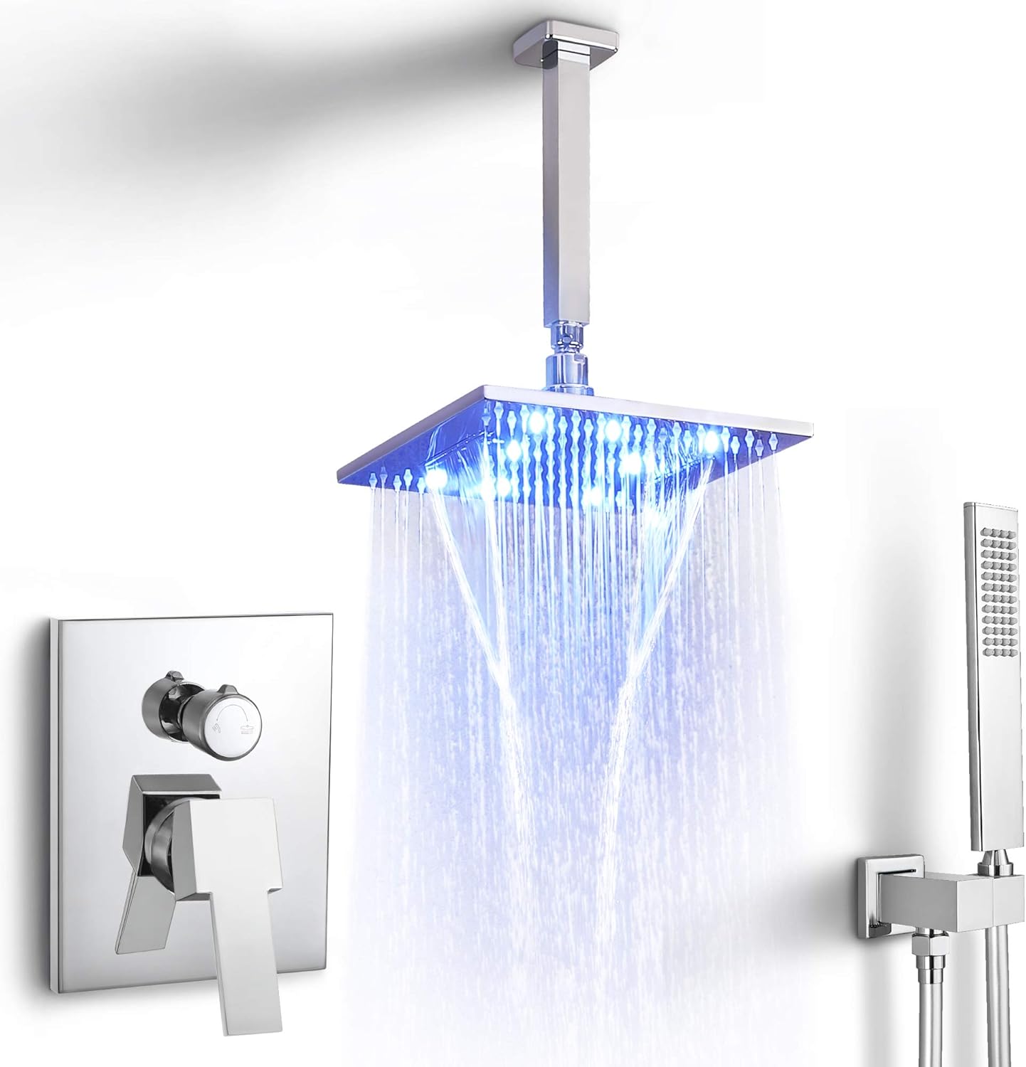 SKOWLL Ceiling Mount Waterfall Shower System Bathroom LED Shower