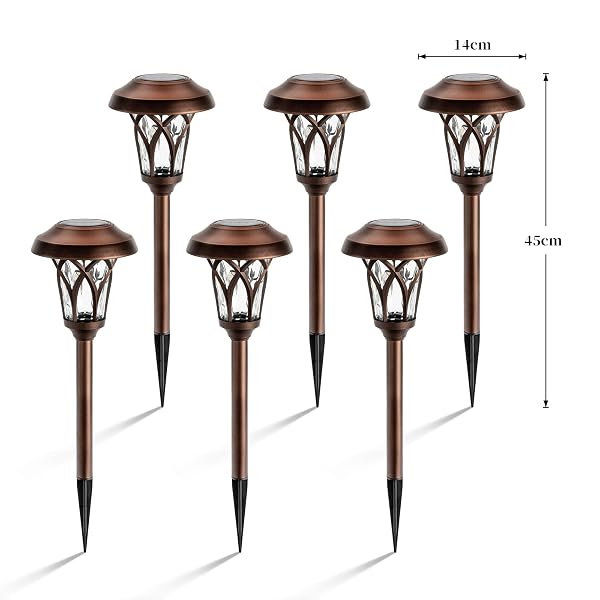 GIGALUMI 6 PACK SOLAR PATHWAY LIGHTS OUTDOOR, METAL GLASS & ABS SOLAR LANDSCAPE LIGHTS WATERPROOF IP65, WARM WHITE SOLAR POWERED GARDEN LIGHTS FOR YARD PATIO WALKWAY DRIVEWAY (BROWN)