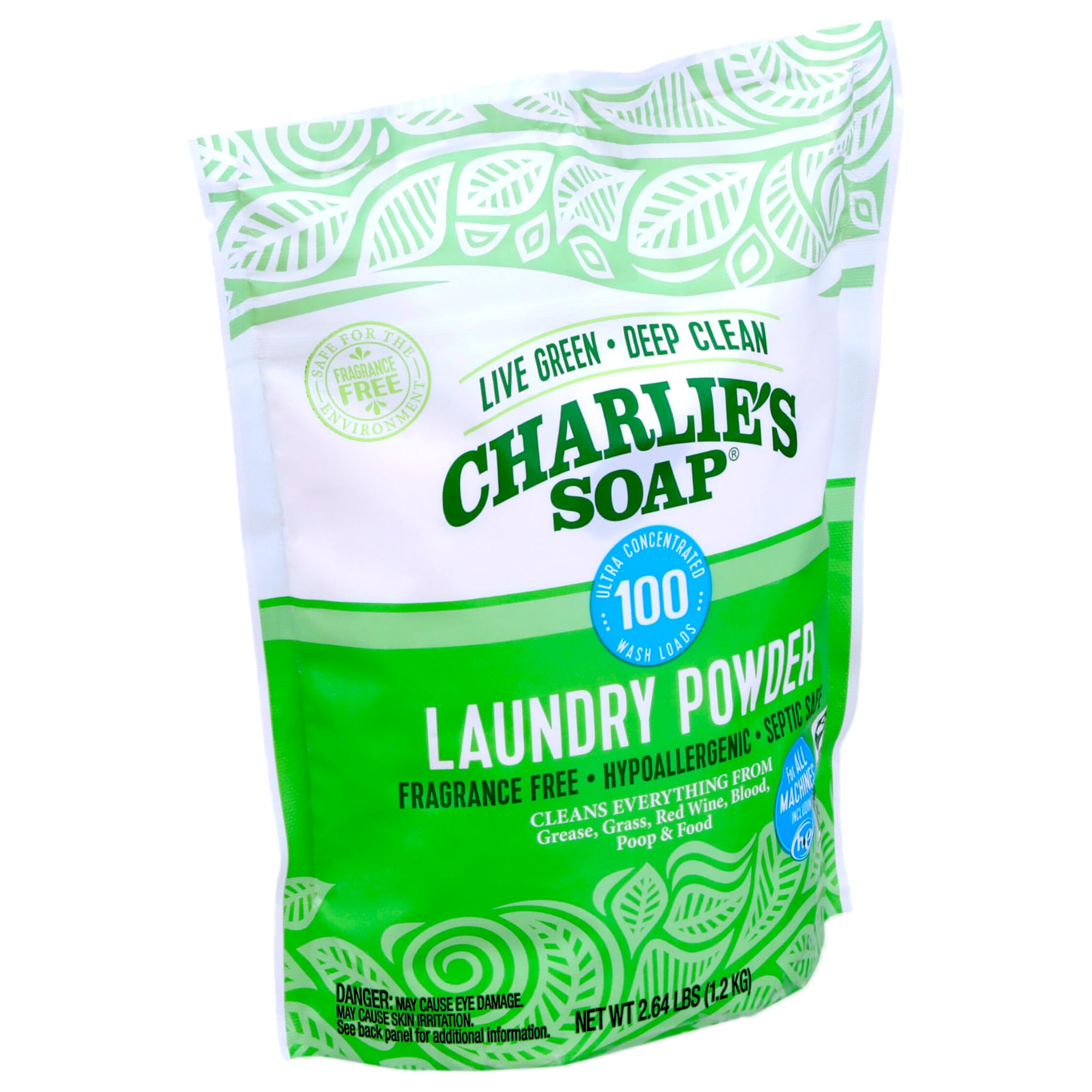 Charlie's Soap Laundry Powder (100 Loads, 2 Pack) Hypoallergenic Deep Cleaning Washing Detergent – Eco-Friendly, Safe, and Effective