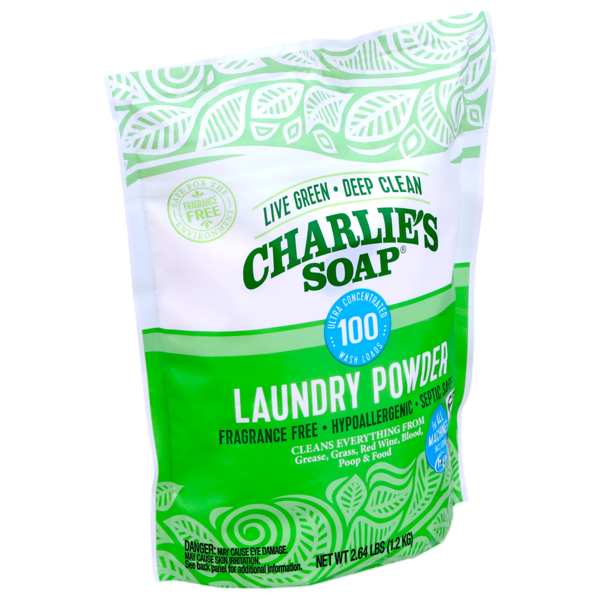 Charlie’s Soap Laundry Powder (100 Loads, 1 Pack) Fragrance Free Hypoallergenic Plant Based Deep Cleaning Laundry Powder – Biodegradable Eco Friendly Sustainable Laundry Detergent