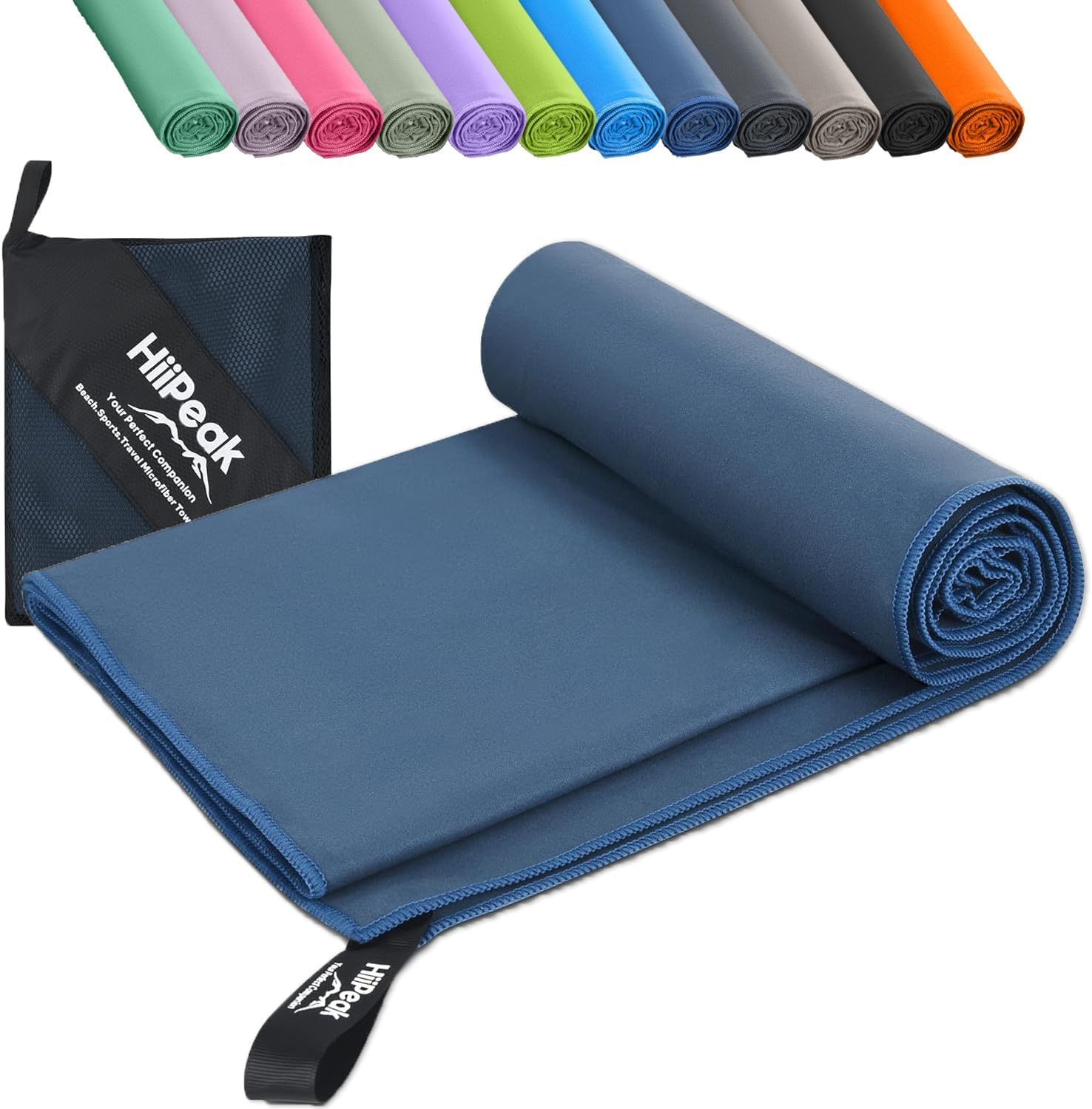 HiiPeak Large Microfibre Towel (180x90cm) Compact Camping Beach Towel - Quick Dry Lightweight Absorbent Sports Gym Swimming Hiking Drying Towel for Men,Women (Navy Blue-1pack, X-Large)