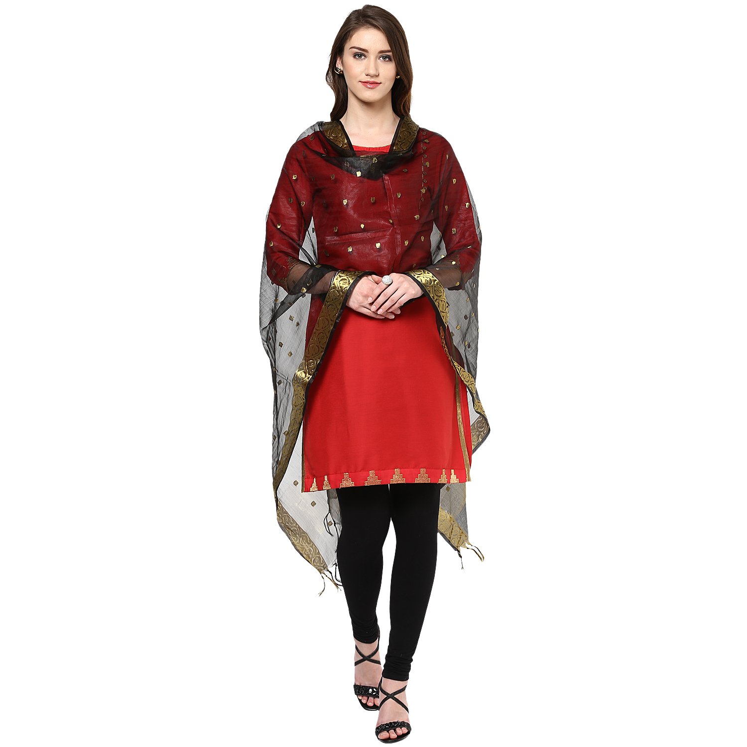 organza gold butti dupatta