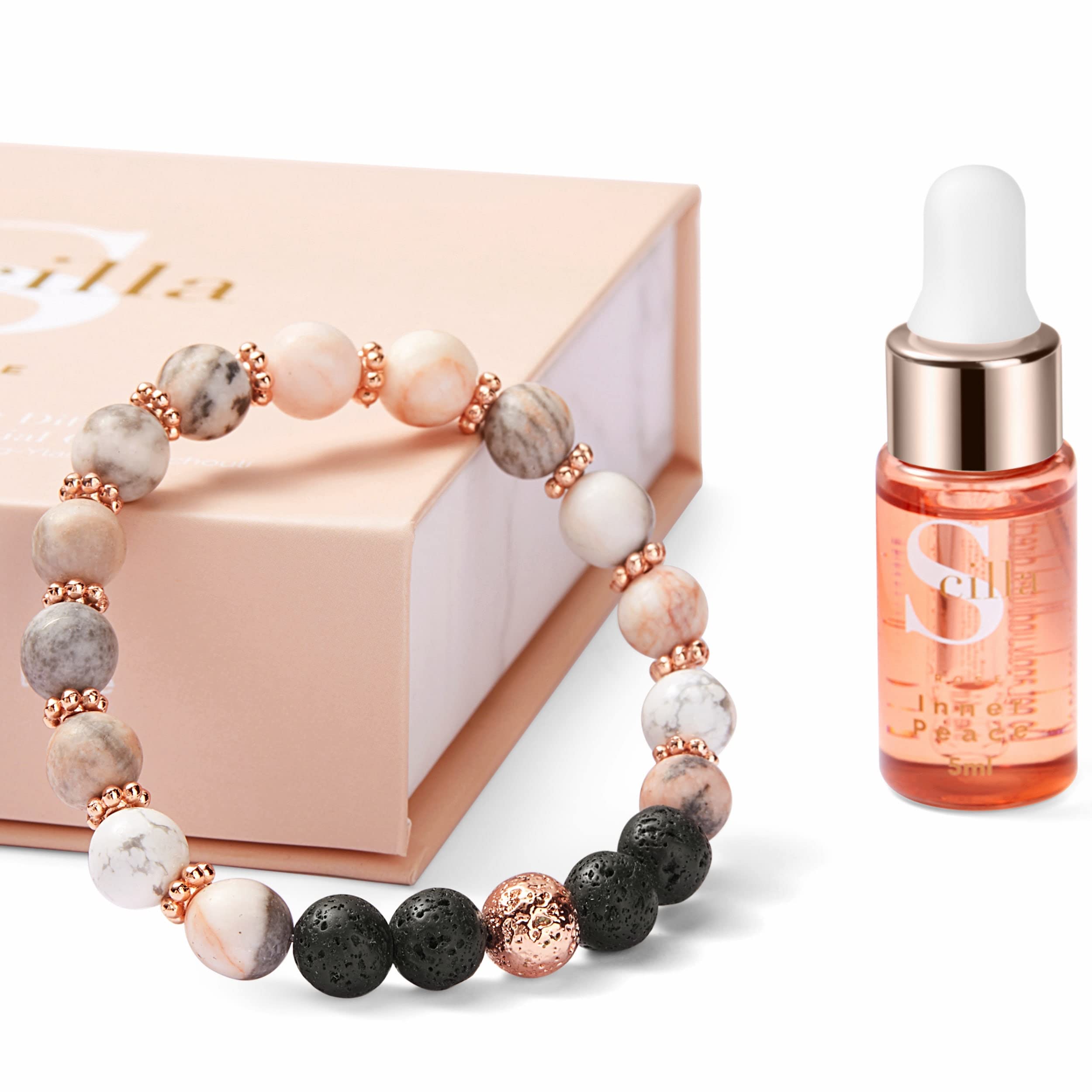 Aromatherapy Bracelet for Women, Crystal Beads Gift for Her, Birthdays, Anniversaries, Lava Stone Diffuser with Essential Oils