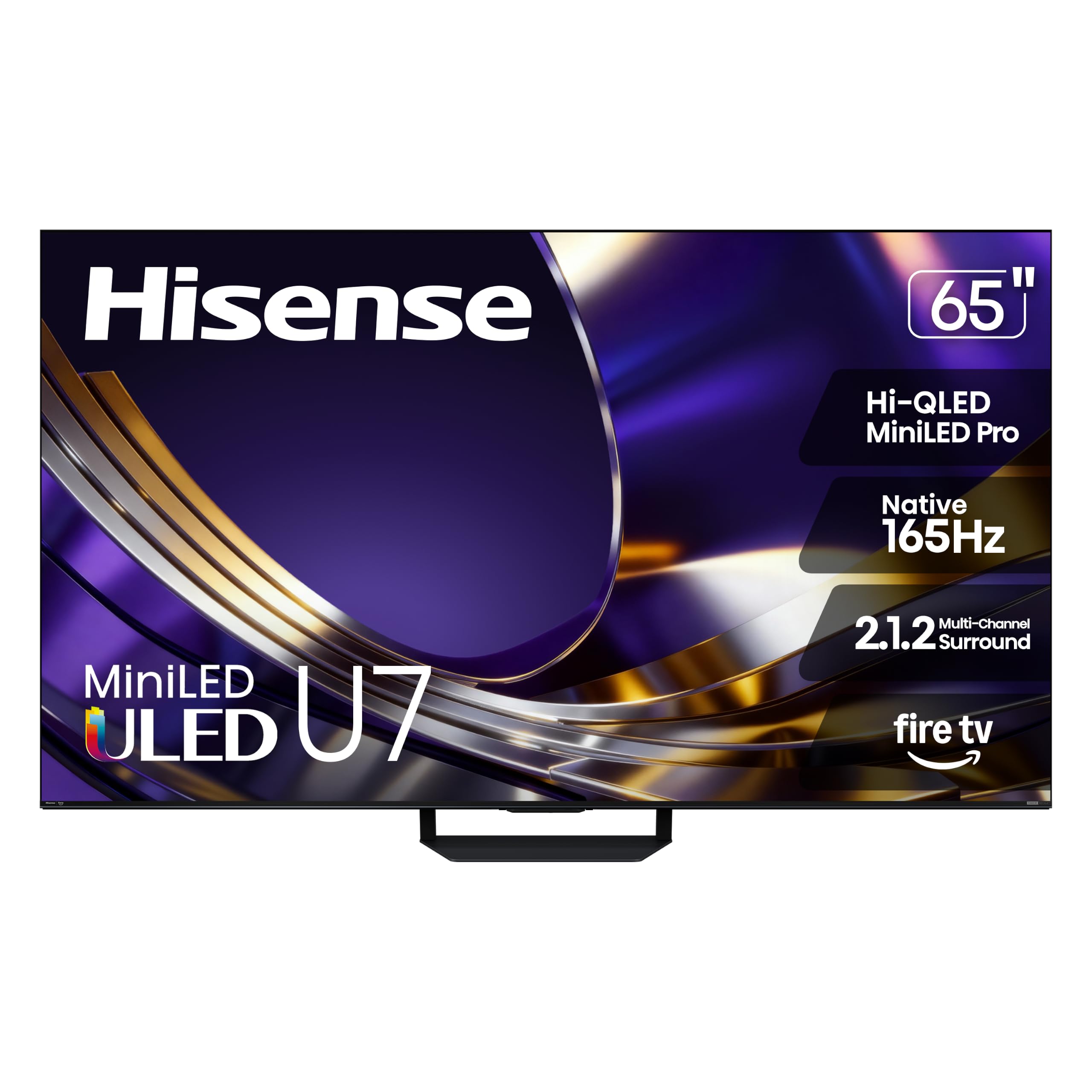 Hisense 65" U7 Mini-LED ULED 4K UHD Best Premium Gaming HDR Smart Fire TV (65U7SF, 2026 New) - Hi-QLED, Native 165Hz, VRR 330, Dolby Vision IQ · Atmos, IMAX Enhanced, Anti-Reflection, 2.1.2 Ch, Alexa+