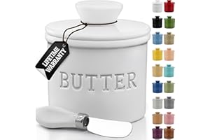 Priority Chef Butter Crock with Lid with Water Line, Ceramic French Butter Dish to Leave On Counter, White