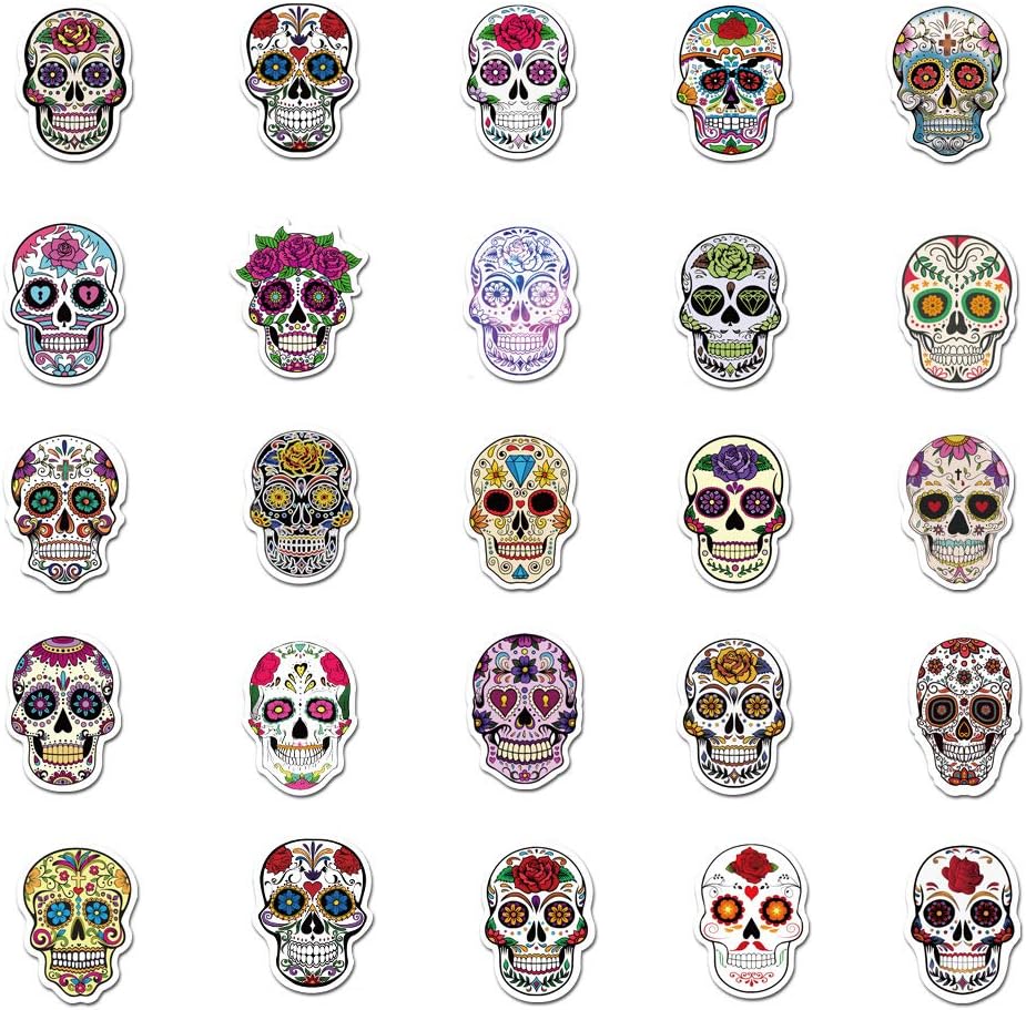 Skull Stickers for Laptop (50 PCS),Gift for Children Teens Adults Girl Boys,Waterproof Sugar Skull Stickers for Water Bottle,Gothic Mexican Day of Dead Vinyl Decal for Journal,Dairy,Scrapbook - Image 5