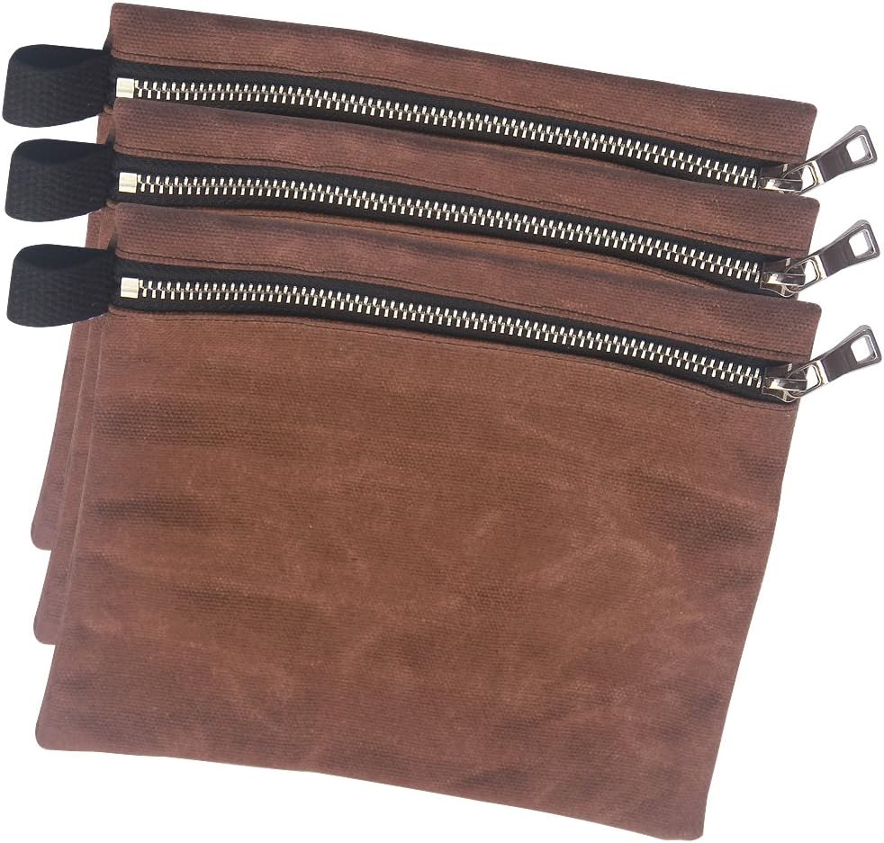 1 Pack 100% Cotton 16oz Heavy Duty Multi-Purpose Waxed Canvas Waterproof Zipper Tool Bags Organizer Storage Utility Tool Pouch for Gadget 1 Pack(HJG01-B-02)