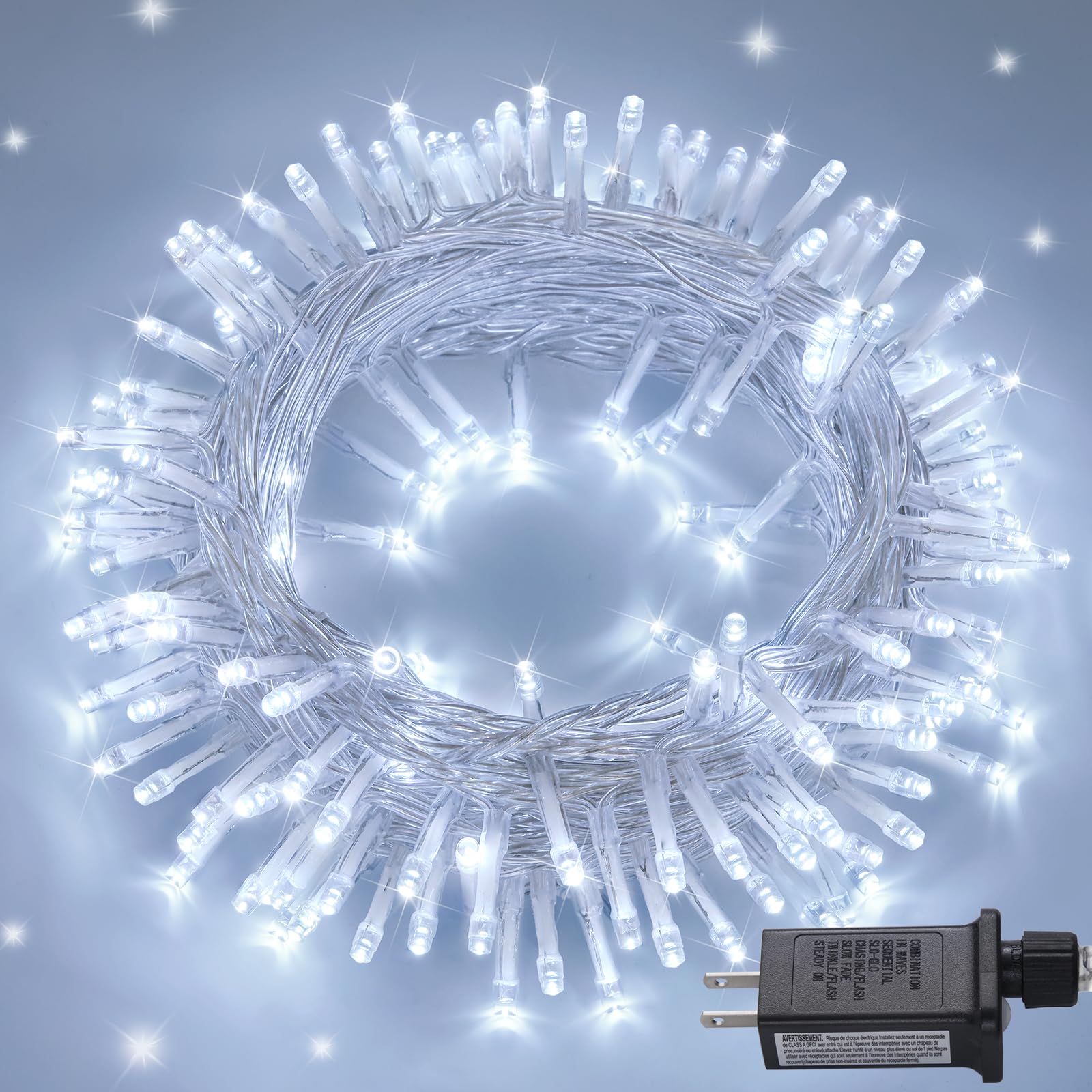 Photo 1 of JMEXSUSS 150 LED White Christmas Lights Indoor Outdoor Waterproof, 59 Ft Connectable White String Lights Plug in, 8 Modes Twinkle Fairy Light for Bedroom Room Party Christmas Tree Decor