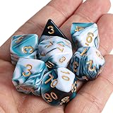 QMay DND Dice Polyhedral 7 Pieces Cyan White D20 D12 D10 D8 D6 D4 Set view 7