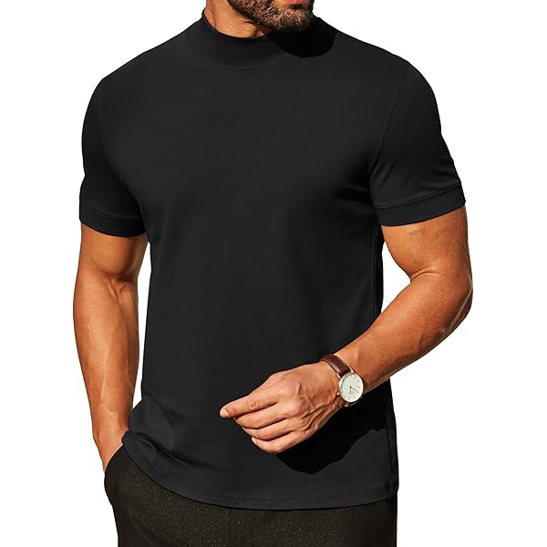 COOFANDY Men's Mock Turtleneck T-Shirts Short Sleeve Pullover