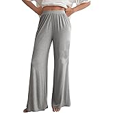 OYOANGLE Women's Elastic High Waist Wide Leg Pajama Pants Casual Comfy Lounge Sleep Bottoms
