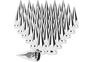 Cabtherlyn 33mm x 4 3/4" Chromed Spike Lug Nuts Covers Thread-On,ABS Chrome Plastic Caps Pointed Screw On Lug Nut Cover for Semi Trucks, Pack of 40 PCS