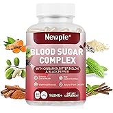 Blood Sugar Complex Supplement – Natural with 20 Active Herbs and Vitamins, Including Cinnamon, Bitter Melon, Black Pepper, Licorice, Vegan, Non-GMO, Gluten-Free, 60 Capsules