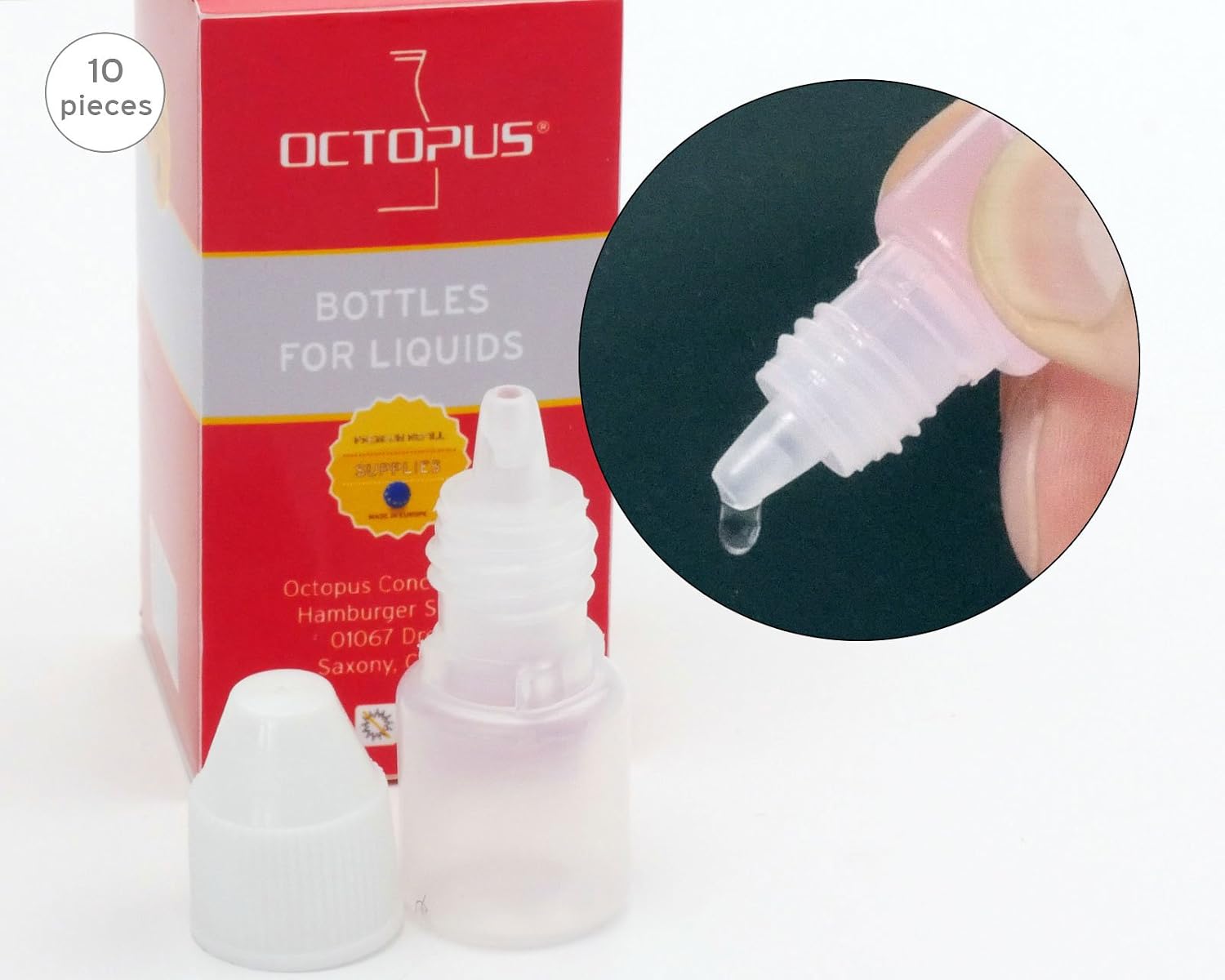 Octopus 10 x 3 ml mini dropper bottles for colors serum etc., squeeze bottles with white drip closure - Image 4