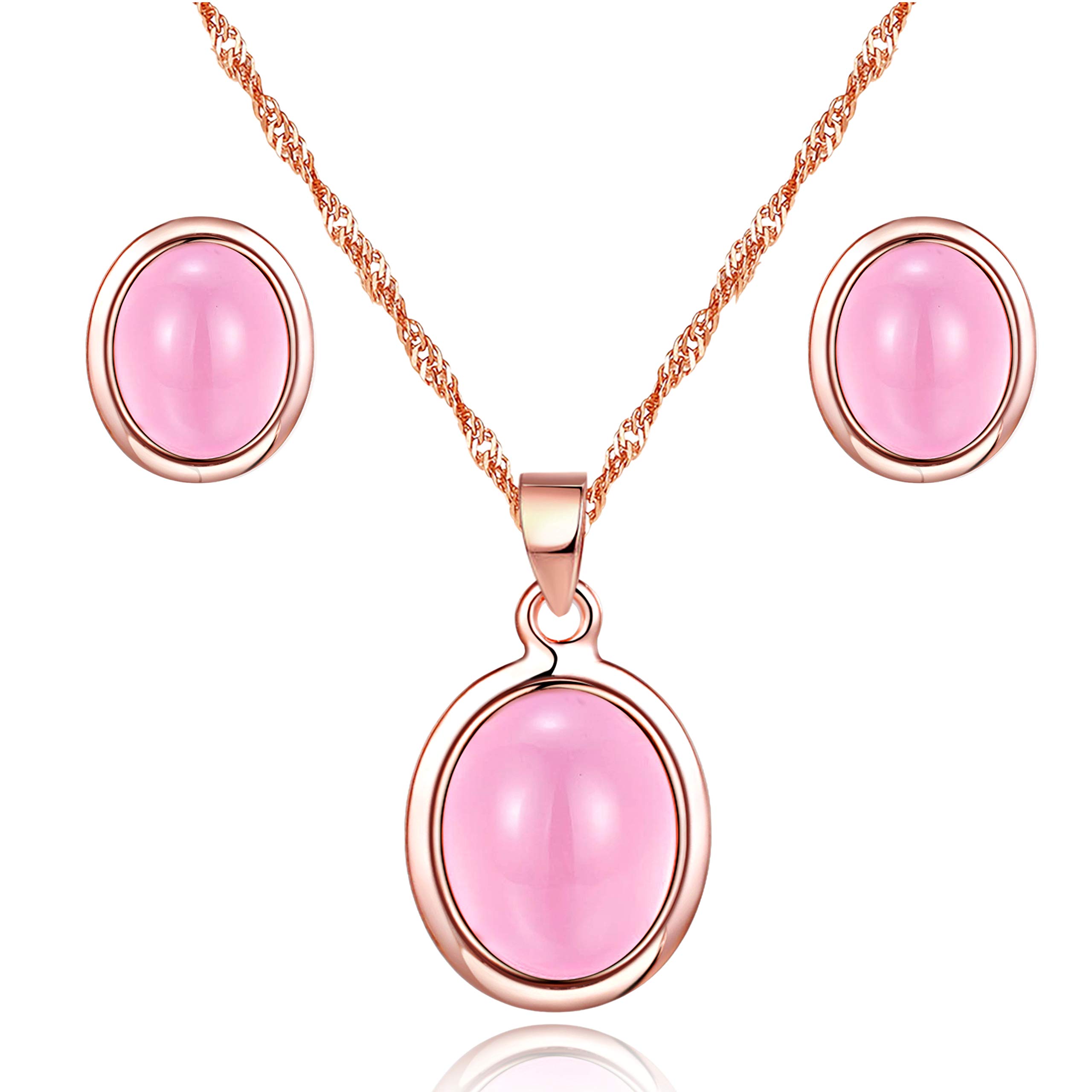 Uloveido Charm Wedding Pink Pendant Necklace and Studs Earrings Set for Women Girls Pink Stone Rose Gold Plated Anniversary Enagegment Jewellery Set for Bridal Women Mom WHB97