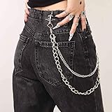 Bounzhi Hip Hop Pants Jean Chain Goth Punk Silver