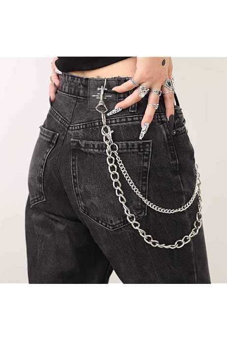 Jean Chain, DIY Layered Wallet Chain For Men Women, Biker Cross Chains For Pants, Rock Jeans Chain With Rivet, Hip Hop Punk Goth Accessories - Product Details
