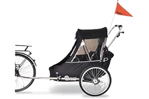 Wike Premium Double Children's Bicycle Trailer - includes Stroller Jogger Kits - accommodates up to 2 children 52in tall/100lbs, includes safety seat padding, 2 bike hitches, rear reflectors & screens