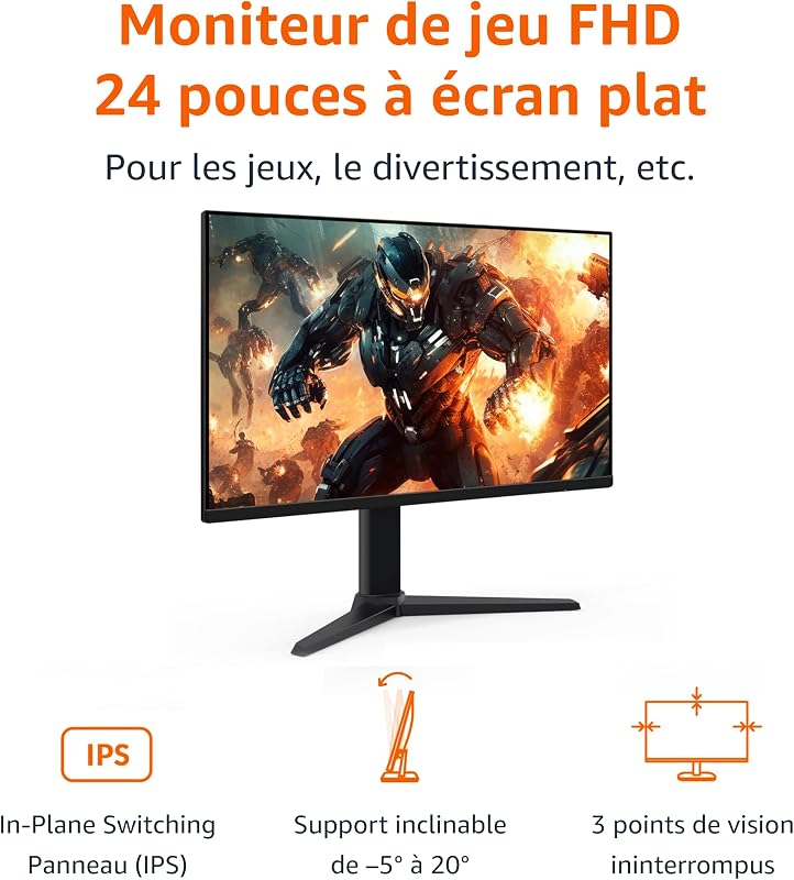 Écran de Gaming 24 Pouces (23,8 Pouces Visibles), FHD 1080p, 165 Hz, Compatible VESA, Adaptive Sync, Temps de réponse de 1 ms, Noir