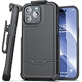 Protective Belt Case Designed for iPhone 15 Pro Max with Holster Clip [Rebel Series] Shockproof Heavy Duty Cover with Phone Holder (Black)