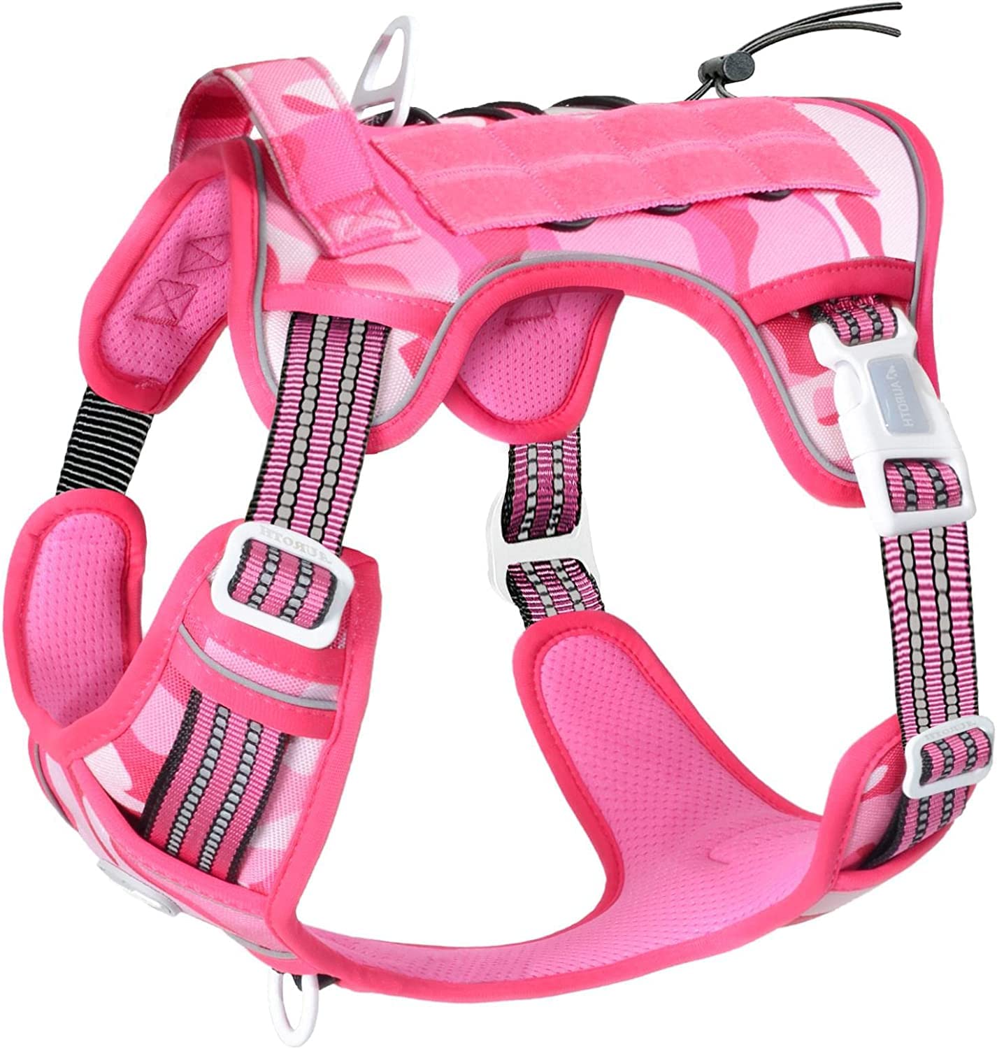 Auroth Tactical Anti Pull Dog Harness Adjustable Breathable Pet Vest Harness for Small Medium Large Dog Reflective Dog Harness Military Materials Size S, Pink Camo — image 1