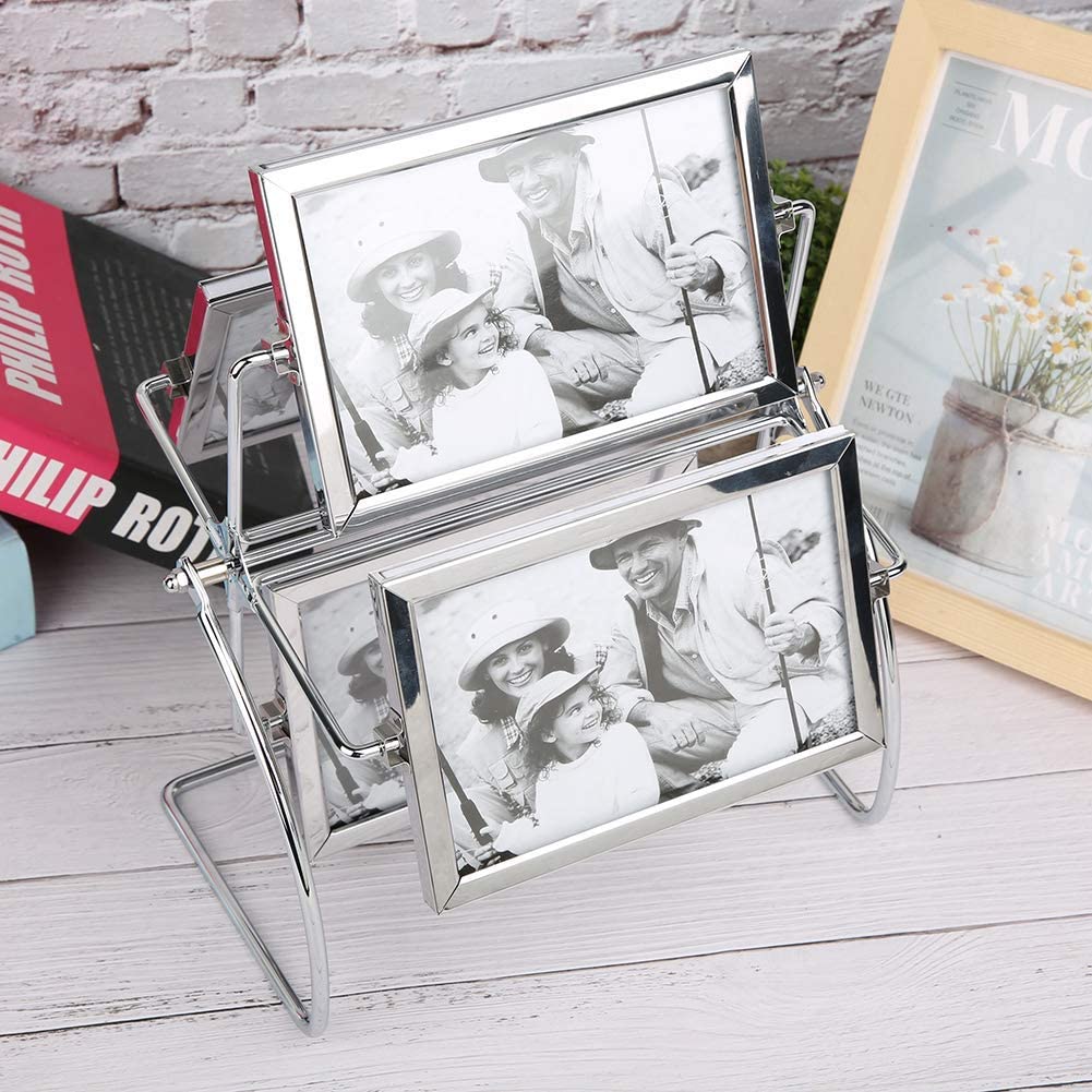 Atyhao Desk Table Rotating Photo Picture Frame Horizontal Placement Photography Studio Rotating Metal Photo Picture Frame for 6x4in Photo