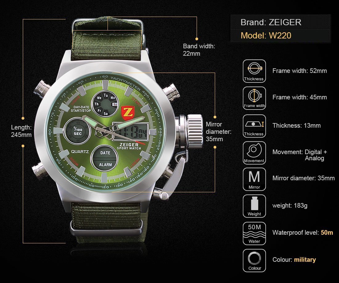 Zeiger New Mens Military Sport Digital Waterproof Army Field Wrist