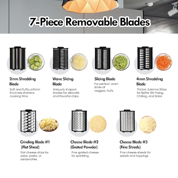 ULTAC CHEESE GRATER ELECTRIC, ELECTRIC GRATER 250W FOR BLOCK CHEESE WITH 7 DIFFERENT BLADES, ELECTRIC CHEESE SHREDDER, ELECTRIC SALAD MAKER WITH CLEANING BRUSH FOR FRUITS, VEGETABLES