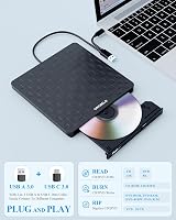 ORIGBELIE External CD/DVD Drive USB 3.0 Type-C Ultra Slim 13mm Black view 3