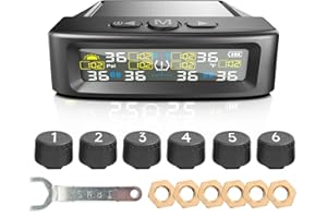 CHATBRID RV Tire Pressure Monitoring System, Solar-Powered Tire Pressure Monitor (TPMS) for RV, TPMS with 4 Sensors & 5 Alarm Modes, 2025 Upgraded with Color LCD Display, 0-144PSI for RV Trailer (6 sensors)