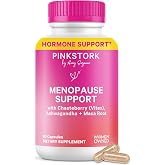 Pink Stork Menopause Support for Women, 60 Capsules | Hot Flash, Mood, Sleep, Weight, Cortisol &amp; Hormonal Balance, Vegan, Estrogen-Free Perimenopause Support, Ashwagandha + Maca