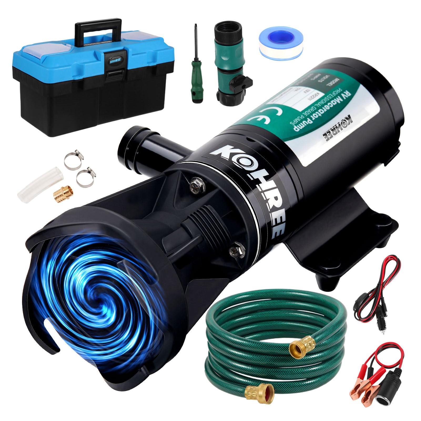 Photo 1 of Kohree RV Macerator Pump 12V, 12GPM Quick-Release Self-Priming Macerator Pump for RV, RV Waste Pump Kit with Hose Fittings, RV Black Water Hose, Storage Box, RV Accessories for Camper