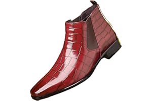 MVIOBUY Men's Leather Print Slip On Chelsea Boots Comfortable High Top Pointed Toe Elastic Band Pull On Business Casual Dress Ankle Boots
