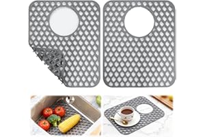 Storystore Silicone Sink Protector for Kitchen Sink, 2 PCS 13.6''x11.6'' Kitchen Sink Mats with Rear Drain, Non-Slip Heat Res