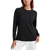 CRZ YOGA Pima Cotton Loose Long Sleeve Shirts for Women - Workout Yoga Casual Tops Crew Neck Loose Basic Soft Fall T-Shirt