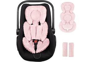 GFU Infant Car Seat Insert Head and Body Support, Reversible Newborn Insert for Carseat with Strap Pads, Soft Stroller Cushion Pillow Insert for Boys and Girls, Fits for Stroller, Swing, Pink