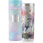 Onebttl Unicorn Gifts for Teen Girls & Women, 20oz Insulated Stainless Steel Tumblers with Lids and Straws, Perfect Gifts for Unicorn Lovers Girl Women - Glitter Blue Purple - 5D